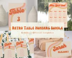 the retro table numbers bundle includes 8 different templates