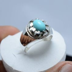 *I ship From Pakistan as my workshop is there. This is the reason we offer as much low prices compared to our regional jewellers* Special Valentine gift for him Valentine gift for her Valentine's Gift Guaranteed shipping in 3 Days Expect delivery before the date of Valentine Dark Blue Natural Nishapuri Feroza Turquoise Ring Stone Is 100% Natural Beautiful Clean Blue Piece Handmade New Elegant Design, Designed by one of our Team Member We can Resize the ring as per buyer Choice We do ship through Turquoise Birthstone Open Ring, Blue Turquoise Open Ring With Gemstone, Blue Cabochon Rings, Blue Turquoise Promise Ring, Blue Rings With Round Stone For Gift, Turquoise Rings With Stone Setting, Blue Ring With Round Stone For Gift, Gift Blue Round Stone Rings, Blue Round Stone Rings For Gift