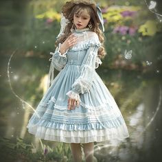 Op Dress, Lolita Outfits, Country Dresses, Vintage Gowns, Lolita Dress, Lolita Fashion, Blue Lace, Shoulder Sleeve, Outfits Aesthetic