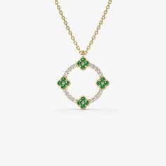 Emerald Necklace / Clover Necklace / Emerald and Diamond Pendant in 14k Gold / Layering Necklace / Emerald Stacking Pendant / May Birthstone ▶ Details   * Made to Order * Gold Kt: 14K (also available in 18K) * Available Gold Colors: Rose Gold, Yellow Gold, White Gold * Length & Width: 15.5MM * Round Diamond: 16 Pc 1.1 MM * Round Emerald: 16 Pc 1.3 MM * Diamond Color & Clarity: G Color SI Clarity * Diamond Ctw: 0.12 * Emerald Ctw: 0.18 ctw * Ready to Ship in 7-10 Business Days ▶ See more of our Ruby Jewelry - https://etsy.me/3XbNleY ▶ See our storefront here - http://etsy.me/2lUcVnH  ▶ All store sections here  Diamond Rings - http://etsy.me/2lwKUl8  * Diamond Earrings - http://etsy.me/2lyqVBP  * Diamond Necklace - http://etsy.me/2mqa6O1  * Diamond Bracelets - http://etsy.me/2mVrAB5  * Diamo Fine Jewelry White Gold Necklace With Jewels, White Gold Jeweled Fine Necklaces, Luxury Diamond Necklace With May Birthstone, White Gold Diamond Pendant Necklace With Jewels, Diamond Emerald Pendant Necklace, Fine Jewelry Diamond Pendant Necklace With 17 Jewels, Fine Jewelry Emerald Necklaces With Diamond Accents, White Gold Pendant Necklace With Jewels, Anniversary Diamond Necklace With Jewels