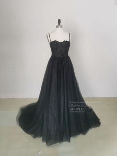 Black A-line Wedding Gown, Black A-line Tulle Evening Dress, Black Tulle A-line Evening Dress, Black A-line Evening Dress With Fitted Bodice, Black Tulle Floor-length Dress, Black Floor-length Tulle Dress, Black Tulle Gown With Fitted Bodice, Black Sleeveless Tulle Gown, Sleeveless Black Tulle Gown