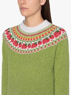 KELSI Green Wool Fair Isle Crewnek Sweater | Mackintosh Wool Embroidery On Knitting, Lettlopi Sweater, Apple Sweater, Fair Isle Crochet, Jessica Fletcher, Gilmore Girls Fashion, Knit Collage, Yarn Sweater, Cottagecore Outfits