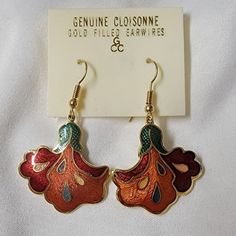 Genuine Cloisonne Earrings Gold Filled Earwires Flowers Vintage New Elegant Adjustable Multicolor Flower Earrings, 70s Earrings, Flower Earrings Gold, Cloisonne Earrings, Flowers Vintage, Vintage Color, Dream Clothes, Vintage Colors, Flower Earrings