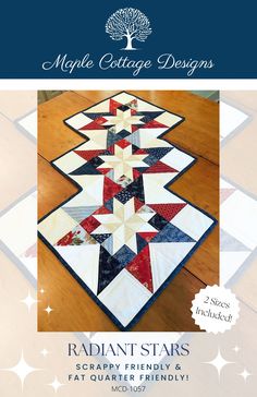 a quilted table runner with the words radant stars on it and an image of a