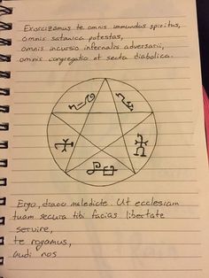 a notebook with writing on it and an image of a pentagramil in the middle