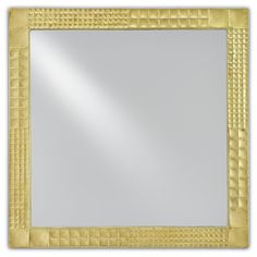 a gold framed mirror with squares on it's sides and a square shaped border around the edges