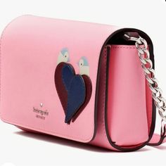 Kate Spade Love Birds Neon Peony Small Flap Crossbody Bag Material Safiano 2 Way Spade Lining Features Crossbody With Flap Closure Interior Zip Pocket Floating Log Details 4.7” H X 7.6”W X 1.7”D Strap Drop 22” When Buckled At Center Hole Dust Bag Not Included Condition: Brand New With Tags Elegant Kate Spade Bags For Valentine's Day, Kate Spade Bag With Removable Pouch As Gift, Kate Spade Bags With Removable Pouch As Gift, Kate Spade Pink Bag For Gift, Pink Kate Spade Bag As A Gift, Pink Kate Spade Bag As Gift, Sparkly Purse, Saddle Bag Purse, Kate Spade Logo