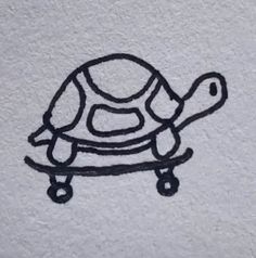 a drawing of a turtle on a skateboard