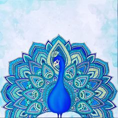 a painting of a peacock with blue feathers