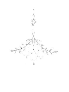 a black and white drawing of an upside down christmas tree ornament with leaves