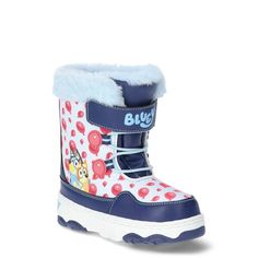 Whether shes building snowmen or taking those first steps in the snow, these Bluey Snow Boots offer style, comfort and winter-ready functionality perfect for your little adventurer! These adorable snow boots bring the beloved Bluey character to life with dynamic prints. Water-resistant material and plush faux fur help keep her tiny toes warm and snug as she plays in chilly weather. Getting her ready for winter fun is a breeze with these snow boots and their easy on-and-off design. Less hassle fo Cute Winter Boots For Outdoor, Cute Winter Outdoor Boots, Cute Outdoor Boots For Winter, Cute Outdoor Winter Boots, Blue Winter Boots For Outdoor Activities, Blue Winter Boots For Outdoor, Blue Insulated Winter Boots, Kids Winter Boots, Girls Winter Boots