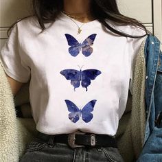 Red Butterfly Heart Print T-shirt Fashion Women Harajuku Graphic Tee Women Summer Blouse Tshirt Casual Heart Print T-shirt For Spring, Spring Heart Graphic T-shirt, Blue Butterfly Print T-shirt For Spring, Casual Heart Graphic T-shirt For Spring, Casual T-shirt With Heart Graphic For Spring, Trendy Heart Print T-shirt For Spring, Blue Butterfly Print T-shirt For Summer, Casual Heart Print T-shirt For Summer, Casual Blue T-shirt With Heart Graphic