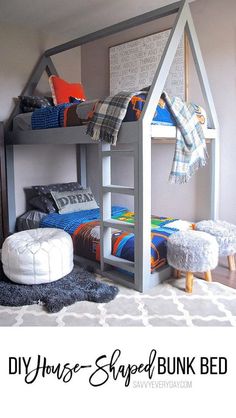 the bunk bed is made from an old house