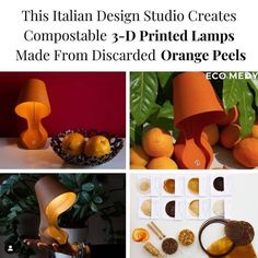 this italian design studio creates compostable 3 - d printed lamps made from discarded orange peels