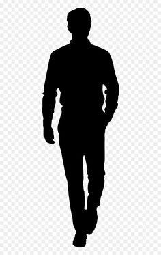 the silhouette of a man walking with his hands in his pockets, on a transparent background