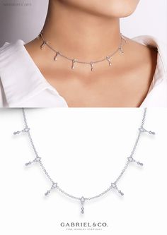 Silver Fashion Necklace NK6269SVJWS #FineJewelry#FashionJewelry#UniqueJewelry#GiftIdeas#UniqueGifts  #DiamondJewelry #Jewelry#Necklaces #DiamondNecklace #SilverNecklace#SilverFashionNecklace Sapphire Diamond Necklace With Sterling Silver Accents, Luxury Silver Station Necklace With Diamond Accents, Luxury Silver Diamond Station Necklace, Luxury Classic Sterling Silver Station Necklace, Exquisite Silver Sapphire Necklace, Station Necklace, White Sapphire, Shop Necklaces, Precious Metals