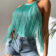 Fashionnova Country Fringe Teal Top Sz. L Cowgirl Tops For Women, Summer Stretch Fringe Tops, Light Blue Tops For Summer Parties, Trendy Light Blue Top For Party, Trendy Light Blue Party Top, Light Blue Summer Party Tops, Light Blue Party Tops For Summer, Chic Summer Tops With Fringe, Chic Fringe Tops For Summer