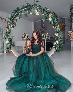 Emerald Green Dress Mother Daughter Matching Dress Green | Etsy Green Tulle Gown, Baby Blue Maternity Dress, Maternity Gowns Formal, Emerald Green Wedding Dress, Green Wedding Dress, Mom Daughter Matching Dresses, Tulle Gowns, Most Beautiful Photos, Emerald Green Wedding