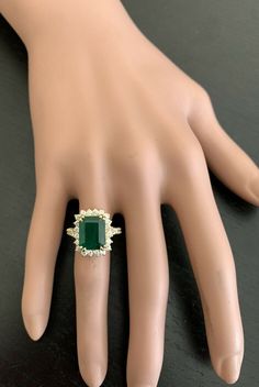 5.20 Carats Natural Emerald and Diamond 14K Solid Yellow Gold Ring Suggested Replacement Value: $8,000.00 Total Natural Green Emerald Weight is: Approx. 4.20 Carats (transparent) Emerald Measures: Approx. 11.40 x 9.20mm Natural Round Diamonds Weight: Approx. 1.00 Carats (color G-H / Clarity SI1-SI2) Ring total weight: Approx. 7.2 grams Disclaimer: all weights, measurements and colors are approximate and may vary slightly from the listed dimensions or as seen in the image. All pictures are magnif Ring Board, Emerald Ring Design, Yellow Gold Mens Rings, Inexpensive Jewelry, Ring Inspo, Antique Gold Jewelry Indian, Emerald Wedding Rings, Green Emerald Ring, Nice Jewelry