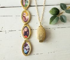 "This gorgeous oval-shaped folding locket necklace is made of brass with a beautiful etched floral design in the front. The locket opens up to hold four photos. We offer photo insertion service so that your locket necklace will arrive with photo/photos already inside. This necklace is also available in silver and rose gold colors in our Etsy shop. Measurement & Detail: - locket: approx. 1.3\"x 0.78\" (32mmx20mm), gold tone raw brass - Chain: gold plated fancy brass link chain Please note that th Gold Locket Necklace For Mom On Valentine's Day, Gold Locket Necklace Gift For Mom, Gold Locket Necklace, Gift For Mom, Gold Locket Necklace For Mom, Gold Engraved Locket Necklace For Mom, Engraved Gold Locket Necklace For Mom, Gold Oval Necklace For Anniversary Gift, Mother's Day Oval Locket Necklaces, Oval Locket Necklaces For Mother's Day