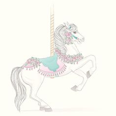 a drawing of a carousel horse with flowers on it's head and manes