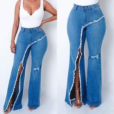 Fabric:Cotton; Gender:Women's; Style:Streetwear,Casual; Elasticity:Stretchy; Occasion:Casual Daily,Going out; Function:Outdoor,Sports; Waistline:High Waist; Pattern:Solid Colored; Design:Ripped,Split; Pants Type:Jeans,Flare,Bootcut; Listing Date:11/03/2022; Production mode:External procurement; Hips:; Length:; Waist:; Fit US Size:null; Fit UK Size:null; Fit EU Size:null; Pants Length:Full Length Flared Pants, Pants Design, Type Of Pants, Jeans Women, Denim Trousers, Flared Jeans, Slim Pants, Pants Jeans, Retro Stil