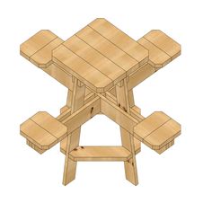 a wooden table with four benches cut out to form an x - leg picnic table