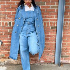 This Trendy Denim Trench Jacket Is 90% Cotton And 10% Polyester. Perfect For Fall, Spring And Layered For Winter Oversized Fit- Wearing A Size Medium -Med Denim Wash -Waist Belt Detail -Long Denim Coat Fit -Classic Button Closure -Long Sleeve -Faded Back Detail Fall Light Wash Denim Jumpsuit With Pockets, Fall Workwear Light Wash Denim Jumpsuit, Denim Vest For Workwear In Fall, Denim Vest For Work In Fall, Fall Light Wash Denim Jumpsuit For Work, Fall Button-up Medium Wash Denim Jumpsuit, Blue Denim Vest For Workwear In Fall, Blue Denim Vest For Fall Workwear, Fall Denim Jumpsuit With Pockets And Long Sleeves