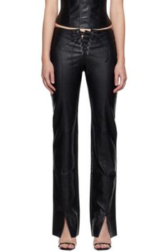 Miaou - Black Element Faux-Leather Pants Work Food, Black Vegan, Leather Trousers, Faux Leather Pants, Girly Outfits, Gothic Fashion, Leather And Lace, Bottoms Pants, Fashion Illustration