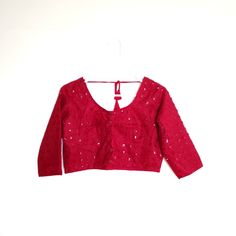 Pair This Stunning Blouse With A Saree Or Lehenga! Size: 40 Inches Around The Bust Fitted Red Top For Wedding, Red Saree Blouse For Party, Festive Red Long Sleeve Blouse Piece, Festive Long Sleeve Red Blouse Piece, Red Long Sleeve Blouse For Wedding, Elegant Red Tops For Festive Season, Elegant Red Top For Festive Season, Elegant Red Top For Festive Occasions, Elegant Red Festive Top