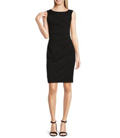 From Calvin Klein&#x2C; this dress features:scuba crepe fabrication Pencil silhouetteboat necklineSleevelessSide ruched detailCenter back zipper closureapprox. 37" in length Polyester/spandexDry cleanImported. Cheap Calvin Klein Knee-length Mini Dress, Sleeveless Ruched Bodycon Dress For Work, Knee-length Ruched Sleeveless Dress For Work, Fitted Sleeveless Dress With Ruched Detail For Work, Sleeveless Calvin Klein Bodycon Dress For Formal Occasions, Calvin Klein Sleeveless Bodycon Dress For Formal Occasions, Sleeveless Calvin Klein Bodycon Dress, Calvin Klein Sleeveless Bodycon Dress, Elegant Stretch Sleeveless Dress By Calvin Klein