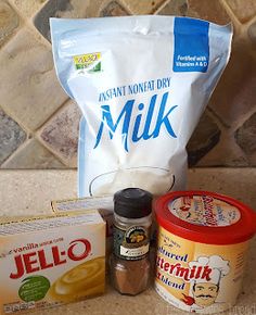 ingredients to make an easy homemade ice cream recipe sitting on a kitchen counter next to a bag of milk