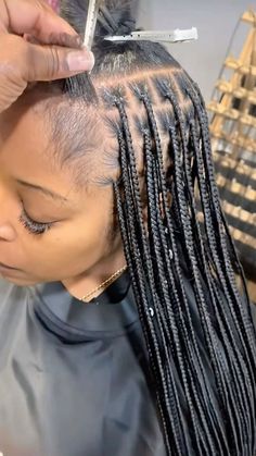 Black Hair Braider Aesthetic, Braided Singles Hairstyles, 26 Inch Braids, Braid Layout, Box Braid Parting, Braider Aesthetic, Xs Knotless Braids, 100 Years Of Makeup, Braided Hairstyles Box Braids