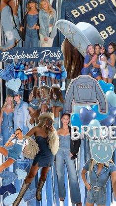 a collage of photos from bachelor party, including brides and bridal dresses