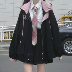 Black Cargo Jacket, Harajuku Jacket, Preppy Mode, Korean Colors, Big Size Fashion, Casual Punk, Style Kawaii, Kawaii Fashion Outfits, Spring Jackets