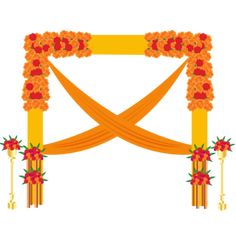 an orange wedding arch decorated with flowers