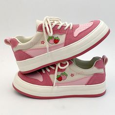 These cute sneakers have a vegan leather upper with an aesthetic strawberry or avocado design, a low ankle rise and a lace up in front ✨ Material: Vegan Leather Dr Shoes, Kawaii Shoes, Cute Sneakers, Swag Shoes, Mary Jane Heels