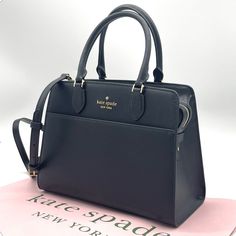 Kate Spade Satchel Shoulder Bag With Zipper Closure, Kate Spade Black Top Handle Satchel, Kate Spade Black Crossbody Satchel, Kate Spade Satchel With Removable Pouch For On-the-go, Kate Spade Black Bag With Zipper Closure, Logo Line, Bags Kate Spade, Script Logo, Kate Spade Bags