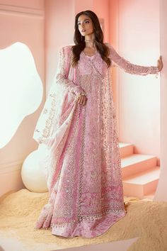 Luminara Wedding Formal '24 Unstitched  Suits 3 Piece Cora- Collection | Latest Pakistani Punjabi Designer Wear Pink Lawn Suit With Mirror Work For Wedding, Pink Floor-length Unstitched Suit With Dabka Work, Wedding Fits, Angrakha Style, Organza Shirt, Buy Wedding Dress, Casual Wear Dress, Chiffon Collection, Desi Clothes