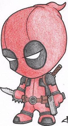 a drawing of a deadpool character holding a knife