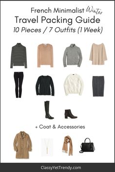 the french minimalist travel packing guide for 10 pieces / 7 outfits / 1 week