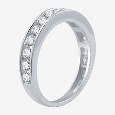 a white gold wedding ring with channeled diamonds