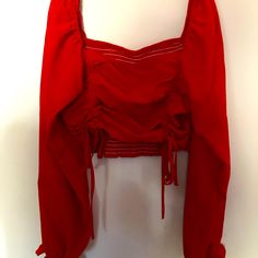 Brand New Red Crop Top! Can Be Worn Off Shoulder Or On Shoulder, Cute With High Waisted Shorts! In Great Condition. Fitted Ruched Red Blouse, Red Ruched Blouse For Spring, Spring Red Ruched Blouse, Red Crop Top, Crop Top Blouse, High Waisted Shorts, Lady In Red, Off Shoulder, Crop Top