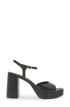 Elevate your evening-out or date-night look with this square-toe sandal lifted on a platform and chunky block heel. 3 3/4" heel; 1" platform (size 8.5) Adjustable strap with buckle closure Synthetic upper, lining and sole Imported Chic Block Heels With Padded Heel And Rectangular Buckle, Evening Chunky Platform Block Heels, Evening Block Heels With Rectangular Buckle Closure, Black Heels With Heel Strap And Rectangular Buckle, Formal Sandals With Chunky Platform And Block Heel, Evening Platform Sandals With Square Toe, Chic Sandals With Stacked Heel And Rectangular Buckle, Formal Sandals With Chunky Platform And Ankle Strap, Chunky Platform Sandals With Block Heel For Night Out