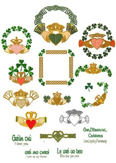 the cross stitch pattern for st patrick's day with shamrocks and irish symbols