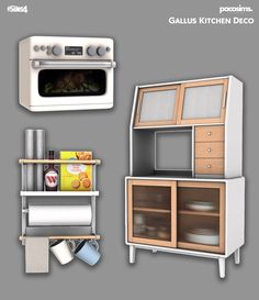 an image of a kitchen set up with various items on the shelf and in the oven