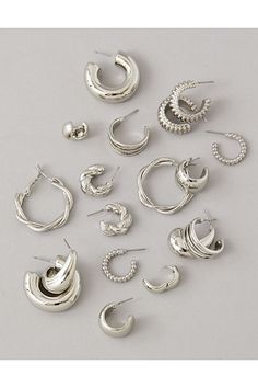 Post closures/Silver finish/9-pack Silver Earrings Packs, Aerie Bras, White Jeans Men, Athletic Fit Jeans, Hoop Earring Sets, Shoe Gifts, Silver Prices, Shoes With Jeans, Women Denim Jeans