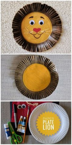 paper plates with lion faces on them and other crafts for kids to do in the classroom