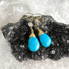 Sleeping Beauty Turquoise & Herkimer Diamond Drop Earrings The Sleeping Beauty, Robin Egg Blue, Diamond Quartz, Sleeping Beauty Turquoise, Robins Egg Blue, Diamond Drops, Herkimer Diamond, Diamond Drop Earrings, Crystal Quartz