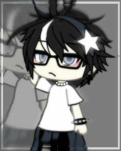 an anime character with black hair and glasses